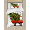 thumbnail image 3 of Christmas Duvet Cover Set Queen Size, Red Retro Style Farm Truck and Big Christmas Tree with Tinsel Balls Candy, Decorative 3 Piece Bedding Set with 2 Pillow Shams, White Red Green, by Ambesonne, 3 of 3
