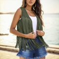 thumbnail image 2 of Womens Vintage Western Fringe Vest Tops Classic Suede Leather 70s Cowboy Shirt Sleeveless Tassels Cardigan Jackets Hippie Party Boho Western Jacket Womens Coats Shawl Army Green L, 2 of 7