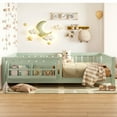 thumbnail image 5 of Full Size Platform Bed with Built-in Bookshelf, Wooden Full Floor Bed with Guardrail, Low-Profile Bed Full, Avocado Green, 5 of 10