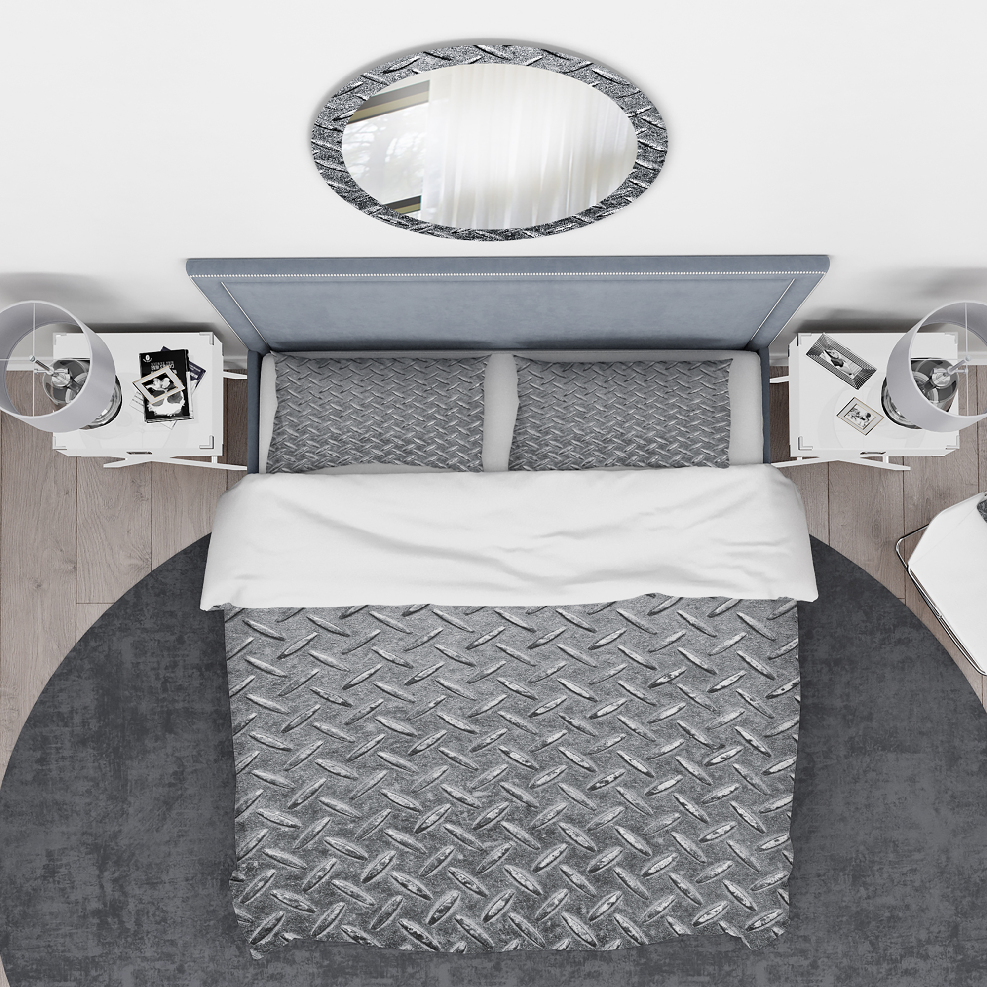 Designart 'Silver Metal Diamond Plate Relief' Modern & Contemporary Duvet Cover Set