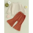 thumbnail image 4 of GXFC Toddler Girl Thanksgiving Outfits Set Clothes 6M 12M 18M 2T 3T 4T Kids Girls Long Sleeve Letter Print Sweatshirt+ Flare Pants 2Pcs Thanksgiving Clothing for Children Girl, 4 of 9