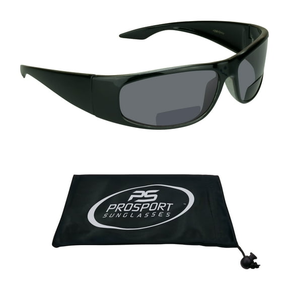 proSPORT Bifocal Sun Reader Wrap Around Men Women Black Frame Gray Lens