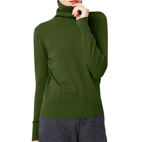 HAJWOH Young Womens Sweaters Long Sleeve Wool Sweaters Warm Turtleneck Fuzzy Pullover Lightweight Knit Sweater 2025 Clothing Army Green M