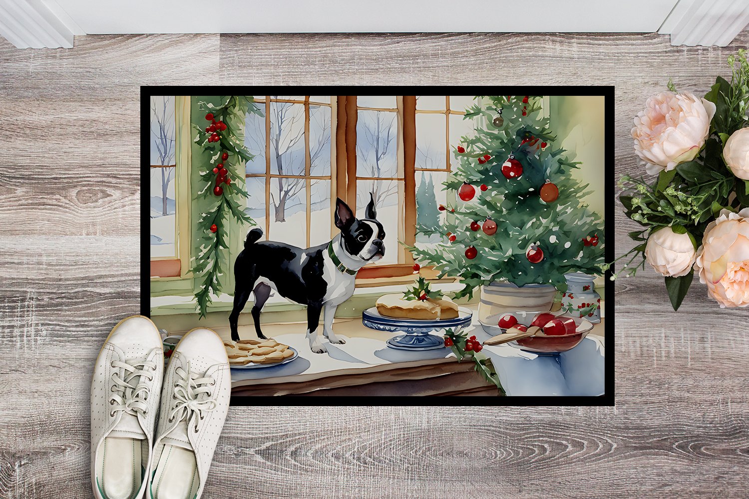 Carolines Treasures DAC3746MAT 18 x 27 in. Unisex Boston Terrier Christmas Cookies Doormat