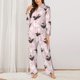 thumbnail image 2 of Fotbe Swan And Flowers2 Conjunto de Pijama de Manga Larga para Mujer con Estampado, Ropa de Dormir de 2 Piezas, Conjunto de Casa Suave y Cómodo con Bolsillos-Large, 2 of 7
