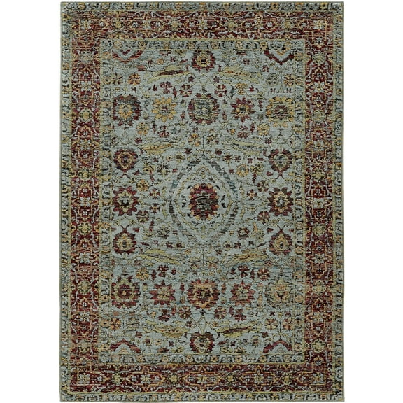 Oriental Weavers Andorra Area Rug 7155A Blue Petals Bordered 8' 6" x 11' 7" Rectangle