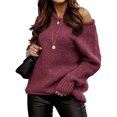 thumbnail image 4 of Suéter de cuello redondo sexy con hombros descubiertos para otoño e invierno, suéter informal holgado de color sólido de talla grande para mujer, 4 of 6