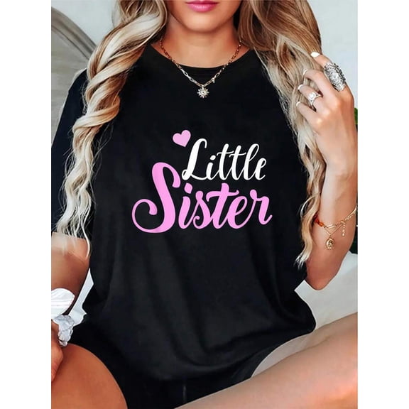 Sibling Love Women's T-Shirt, Little Sister Cute Graphic Tee, Perfect Sister Gift Top for Girls