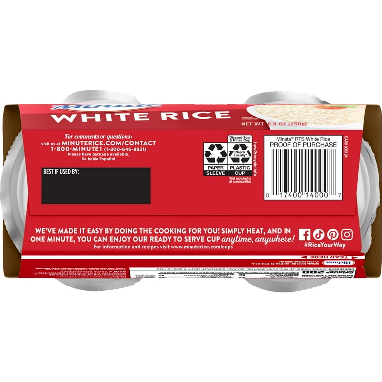 8 pack) Minute White Rice, Microwaveable Rice Cups, Gluten Free