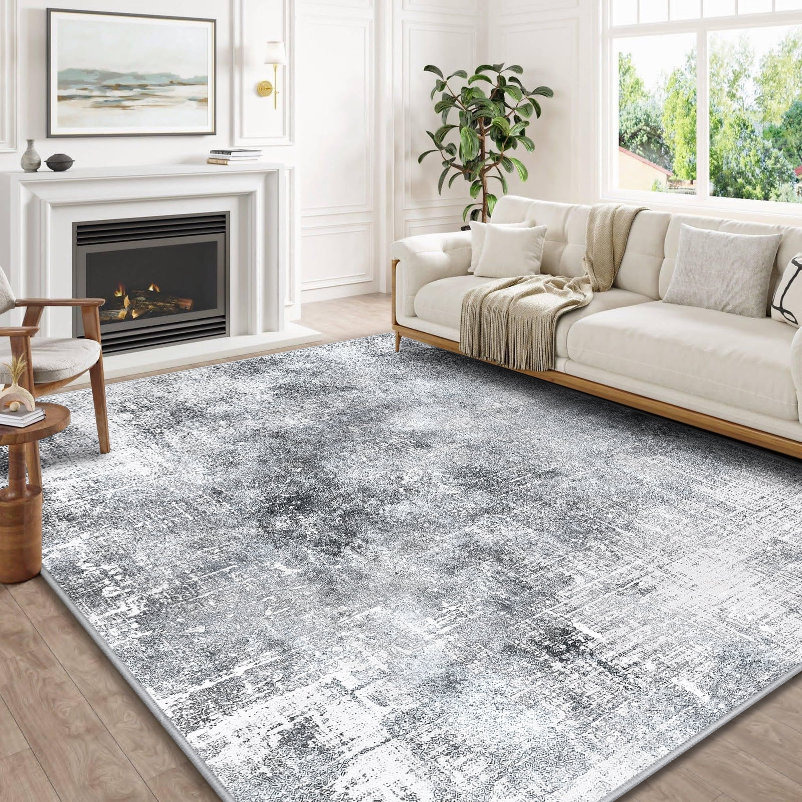 Bleum Cade 5x7 Area Rugs for Living Room,Soft Washable Non Slip Bedroom Rug,Modern Abstract Grey Dinning Room Large Carpet