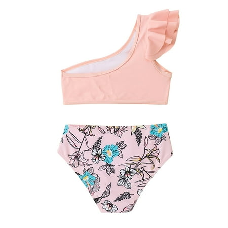 

adviicd Kids Swimsuits Girl s Cute Ruffle Bandana Bikini Swimsuit Ruched High Waist Beach Bathing Suit Pink 8 Years