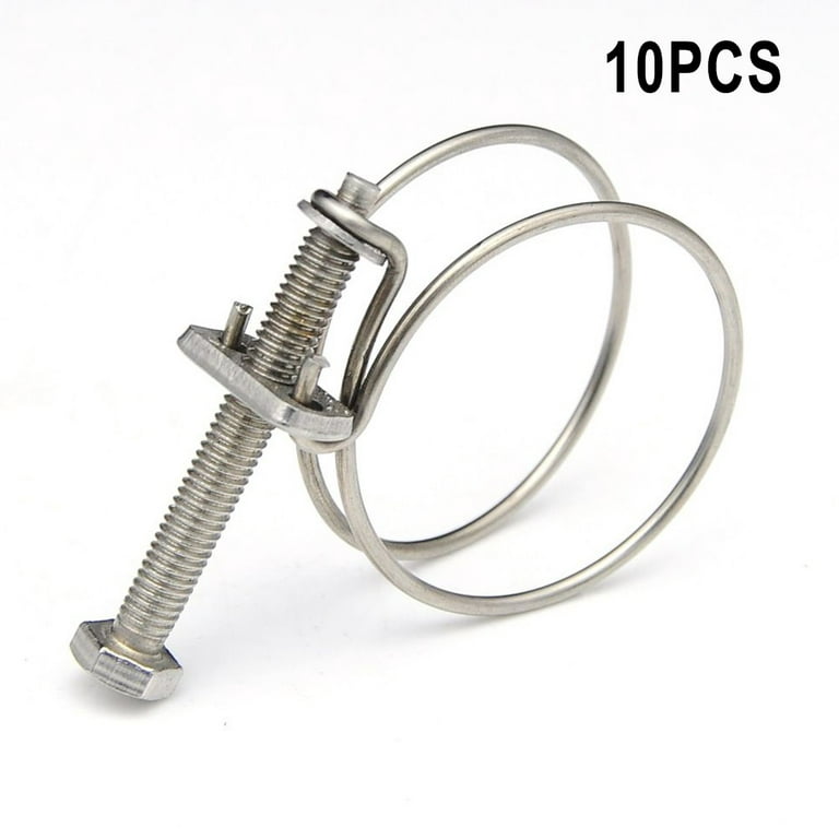 10 Pcs Double Wire Hose Clips - Stainless Steel, Pond Pipe Koi Fish Fitting  Pump 