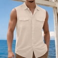 thumbnail image 2 of Plus Size Big & Tall, Men's Solid Color Vintage Tank Top Cotton Casual Sleeveless Muscle Fit Button Down Pocket Tee Breathable Summer Beach Gym Streetwear Vacation | TOPLIU,Beige 3XL, 2 of 8