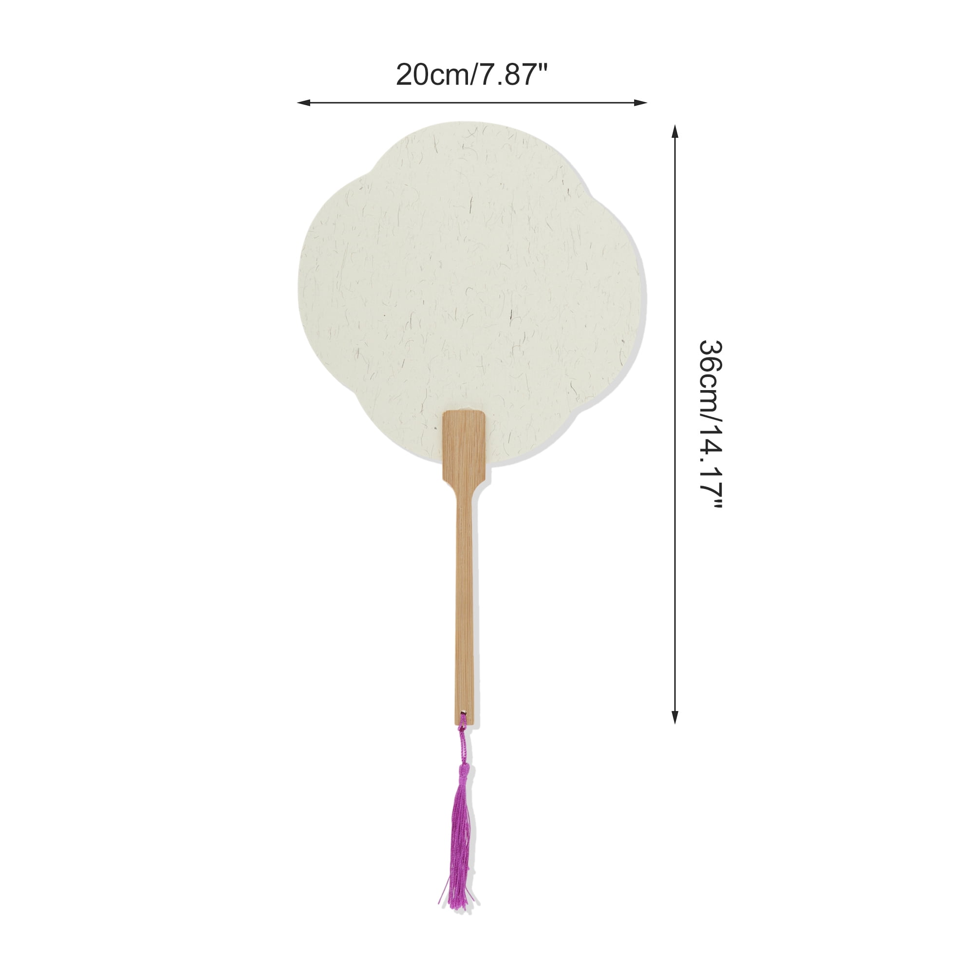 Unique Bargains Folding Fan 1Pc Gray White Long Handle Round Four-Petal Paper