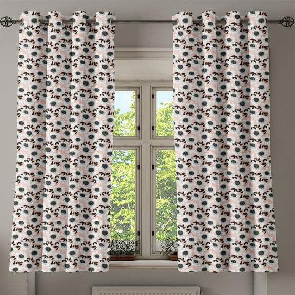 Ambesonne Flower Grommet Curtain, Floral Pastel Soft, 50" x 63", Pale Pink White Black