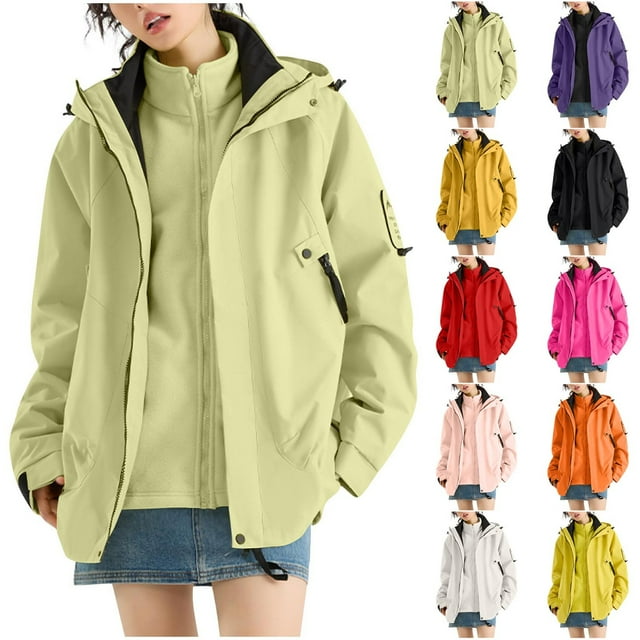 Sentmoon Ski Jacket Women Oversized Hooded Neck Long Sleeve Womens Winter Coat Zipper Solid Color Windproof Waterproof Women Clothes with Pockets Fall and Winter Soft and Comfortable for Sports