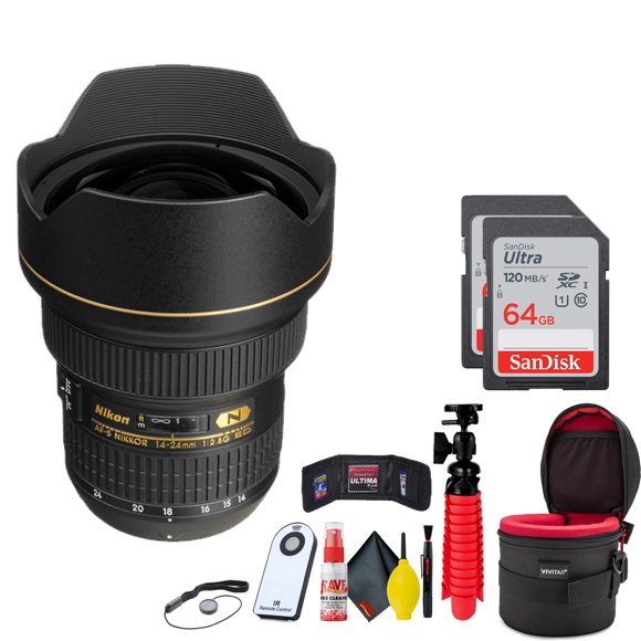 Nikon AF-S NIKKOR 14-24mm F/2.8G Objectif ED Ensemble (Modèle INTL) avec (2)64 Go Carte SD