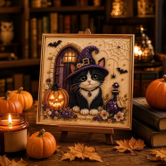 Halloween Pumpkin Ghost Cat Pearl Art DIY Kit, Spooky Cute 3D Diamond Paint Crafts for Adults, DIY Fall Home Decor Wall Art, Halloween Thanksgiving Beginner DIY Seasonal Party Gift