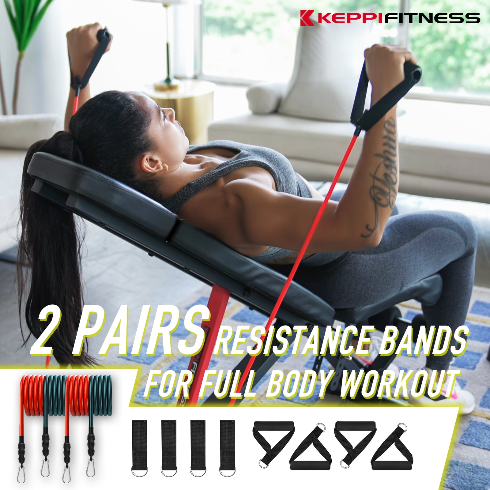 Keppi Adjustable Weight Bench for Full Body Strength Training, 900LB Foldable Workout Bench Press for Home Gym