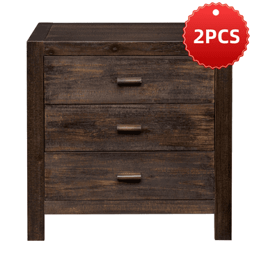 2Pcs Wood Nightstands End Side Table with 3 Drawer for Living Room, Bedroom