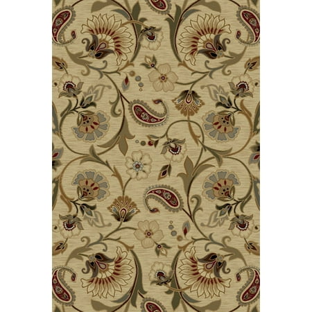 Tayse Impressions Area Rug 7772 Ivory Flower Vines 5  3  x 7  3  Rectangle