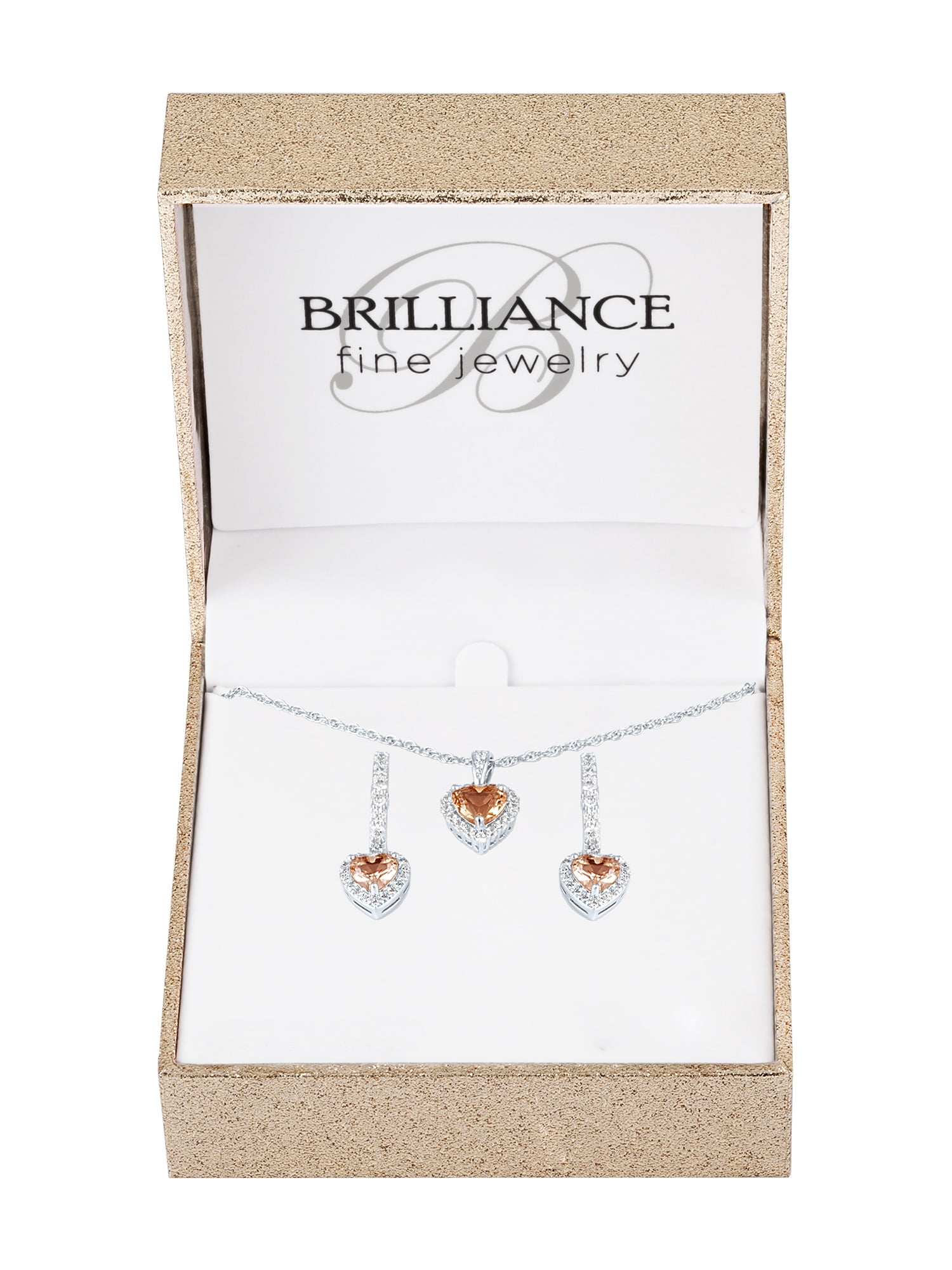 Ladies Brilliance Fine Jewelry Sterling Silver Plated Simulated Morganite & CZ Heart Set