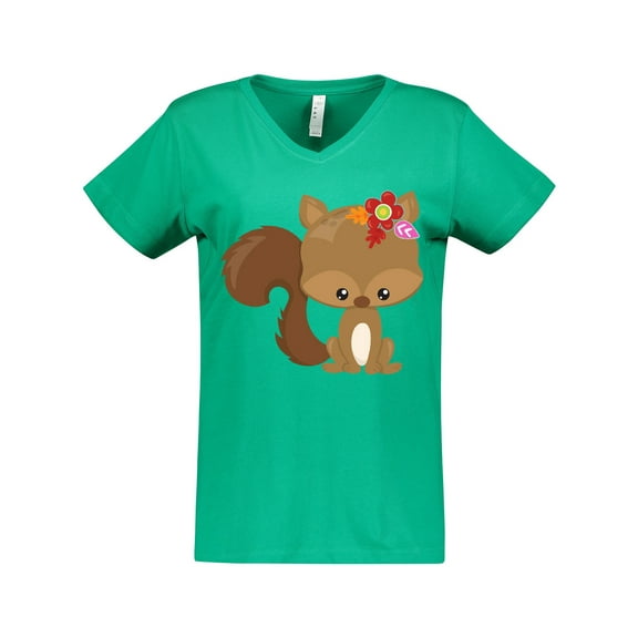Inktastic Cute Squirrel, Squirrel With Flowers, Fluffy Tail Women's V-Neck T-Shirt