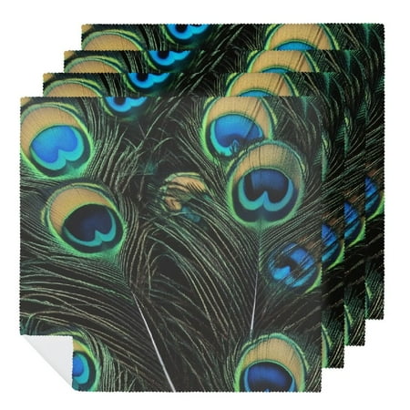 

FUMJ Peacock Feathers Polyester Cloth Napkins for Party Dinner Decoration Washable Reusable Kitchen - Pack of 6 4 PCS