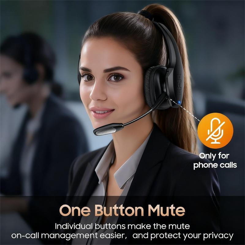 Bytewaveshop Trucker Bluetooth Headset, Wireless with Mic,Bluetooth Headset with Dual Noise Cancelling Microphone & Mute Button, 55Hrs Working Time PC Headset for Cell Phones, Computer, Truck Driver