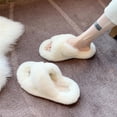 thumbnail image 4 of EIMELI Autumn Winter Women Solid Color Furry Slippers Non-slip and Wear-resistant Flat Cross House Cotton Slippers, 4 of 8