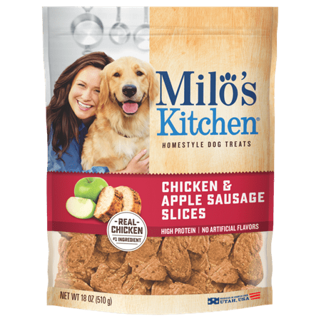 Milo's Kitchen Chicken & Apple Sausage Slices Dog Treats, (Best Hot Dog Sausages Uk)