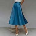 thumbnail image 6 of Nmnitkp Skirts for Women High Waist Satin A-Line Midi Skirt, Elegant Solid Silk-Like Flowy Skirt with Pockets, for Work, Wedding Guest & Daily WearBlue,S, 6 of 9