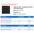 thumbnail image 2 of Cabin Air Filter - Compatible with 2004 - 2010 Toyota Sienna 2005 2006 2007 2008 2009, 2 of 2