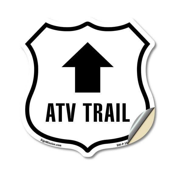 ATV Trail Up (2 Pack) 18 inch X 18 inch Shield Shaped Heavy Duty 3.2 mil Vinyl Decals Weather Resistant Made in the USA