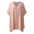 thumbnail image 3 of Swimsuit Coverup for Women Short Sleeve V Neck Lace Trim Loose Mini Dress Beach Cover Up Bathing Suit Dress, 3 of 3
