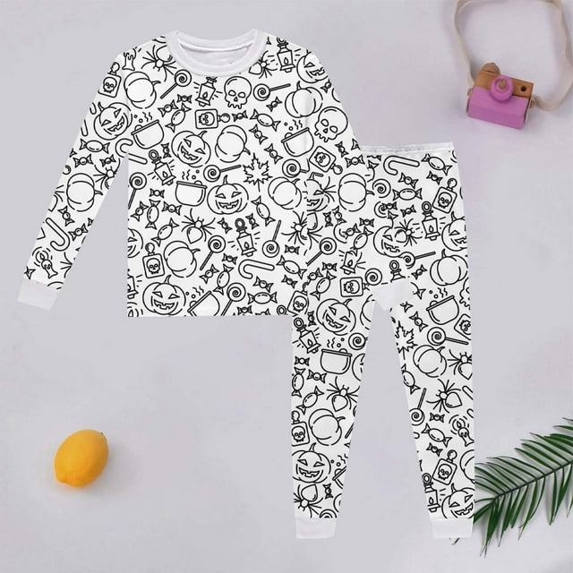 Girls DIY Doodle Pajama Set Soft Hand Painted Loungewear Comfortable Elastic Waist And Sleep Wear For Spring Summer Seasons
