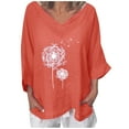 thumbnail image 2 of 3/4 Sleeve Linen Tops for Women Dressy Casual Trendy Blouses Pluse Size V Neck Shirts Solid Color Graphic Tees 2025 Summer Spring Tops, 2 of 3