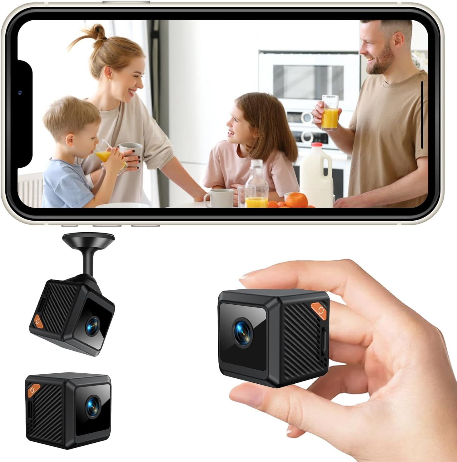 Mini Security Cameras, Mini Hidden Camera with Strong Adsorption, Motion Detection, Night Vision, Cloud & SD Storage, App Control for Home Baby Pet Office