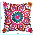 thumbnail image 5 of Stylo Culture Suzani Embroidered Sofa Throw Pillow Covers 16x16 Ethnic White Red Stylish 40 x 40 cm Pom Pom Lace Cotton Floral Square Cushion Covers | Set Of 2, 5 of 5