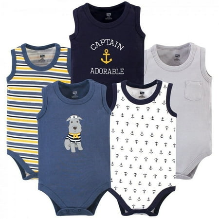 UPC: 0660168528381 | Hudson Baby Infant Boy Cotton Sleeveless Bodysuits 5pk  Sailor Dog  0-3 Months