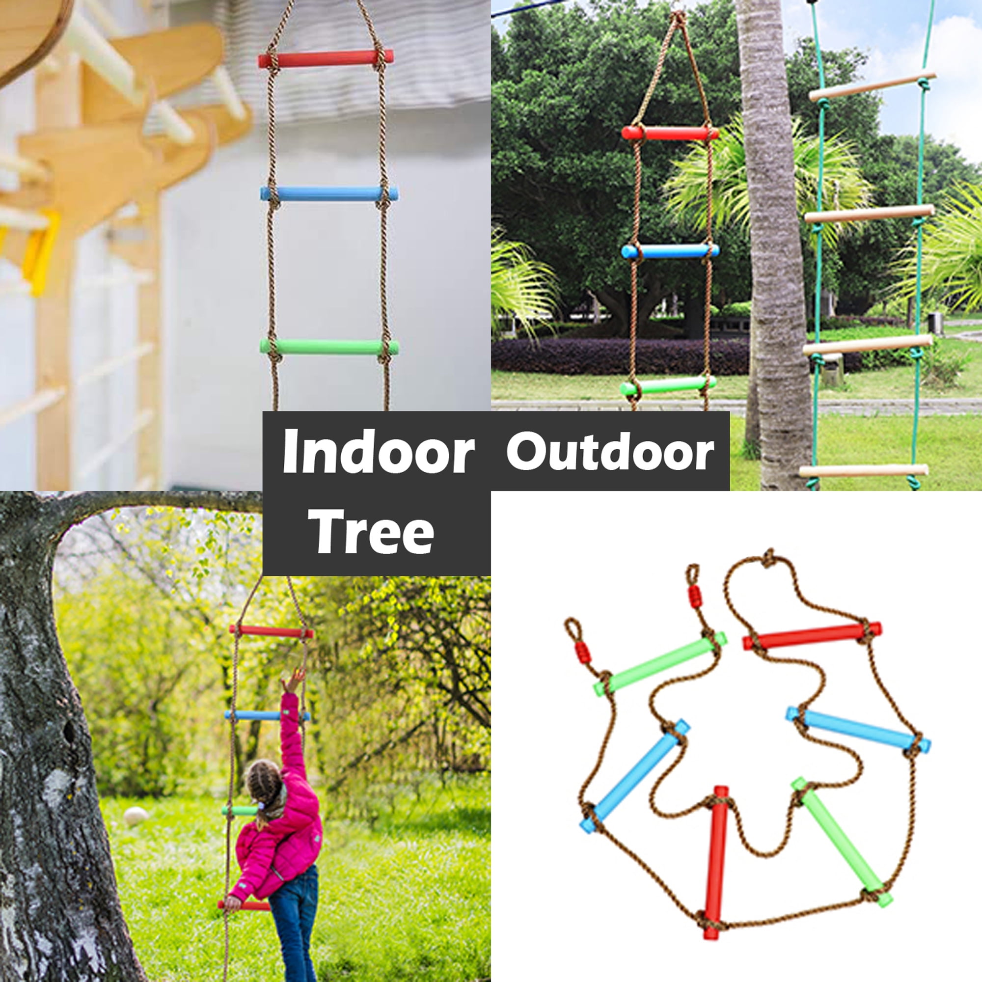 Hanging For Kids Six Section Adjustable Climbing Rope Ladder Indoor Outdoor Fun 