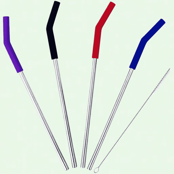 Eco-Friendly Stainless Steel Straws with Silicone Tips, 4 Pack, 10" Ultra Long Reusable Metal Straws with Cleaning Brush