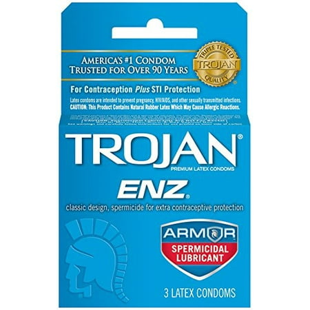 Trojan ENZ Condoms Spermicidal Lubricant Latex 3 Each