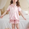 thumbnail image 6 of OGLCCG Girls Silk Satin Pajama Set 2 Piece Short Sleeve Button Down Pjs Top and Short Sets Soft Sleepwear Nightwear for Teens Girls 5-15 Years, 6 of 6