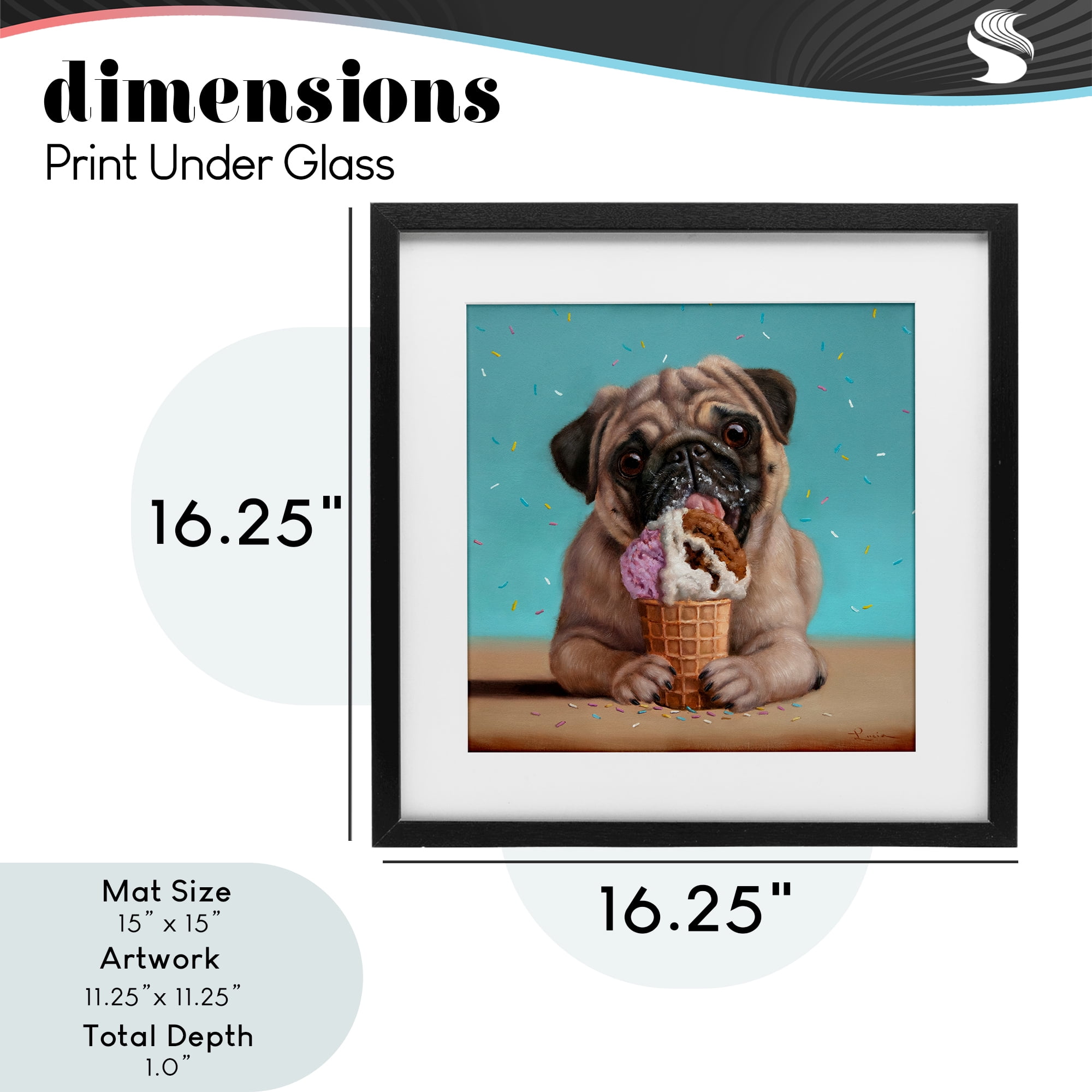 Neapawlitan Ice Cream & Dog Black Framed Print Under Glass, design by Lucia Heffernan