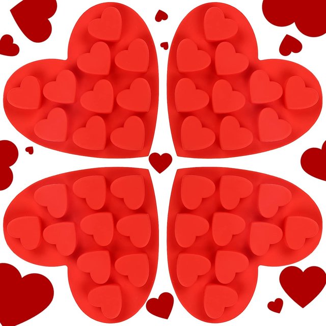 4 moldes de silicona en forma de corazón, moldes antiadherentes para chocolate, dulces, moldes para hornear para el día de San Valentín, chocolate, fondant, pudín (rojo)