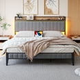 thumbnail image 2 of Full Size Bed Frame with LED Lights and Charge Station, Upholstered Platform Bed with Storage Headboard, 2 of 9