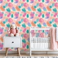 thumbnail image 3 of Peel and Stick Wallpaper Abstract Brush Strokes Pink Blue Teal Gold Accents Wall Mural 23.6in x 9.8ft Self Adhesive Removable Wall Paper Renter Friendly Wallpaper for Nursery Bedroom Cabinets, 3 of 8