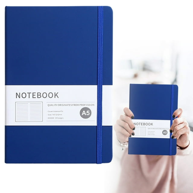 AKEGAMN Liquidation! Carnet Ligné 8.35 X 5.71 Pouces Couverture Rigide en Cuir pour le Travail Carnet à Larges Règles pour Femmes Hommes 200 Papier Épais Design Réfléchi A5: Élastique pour cl