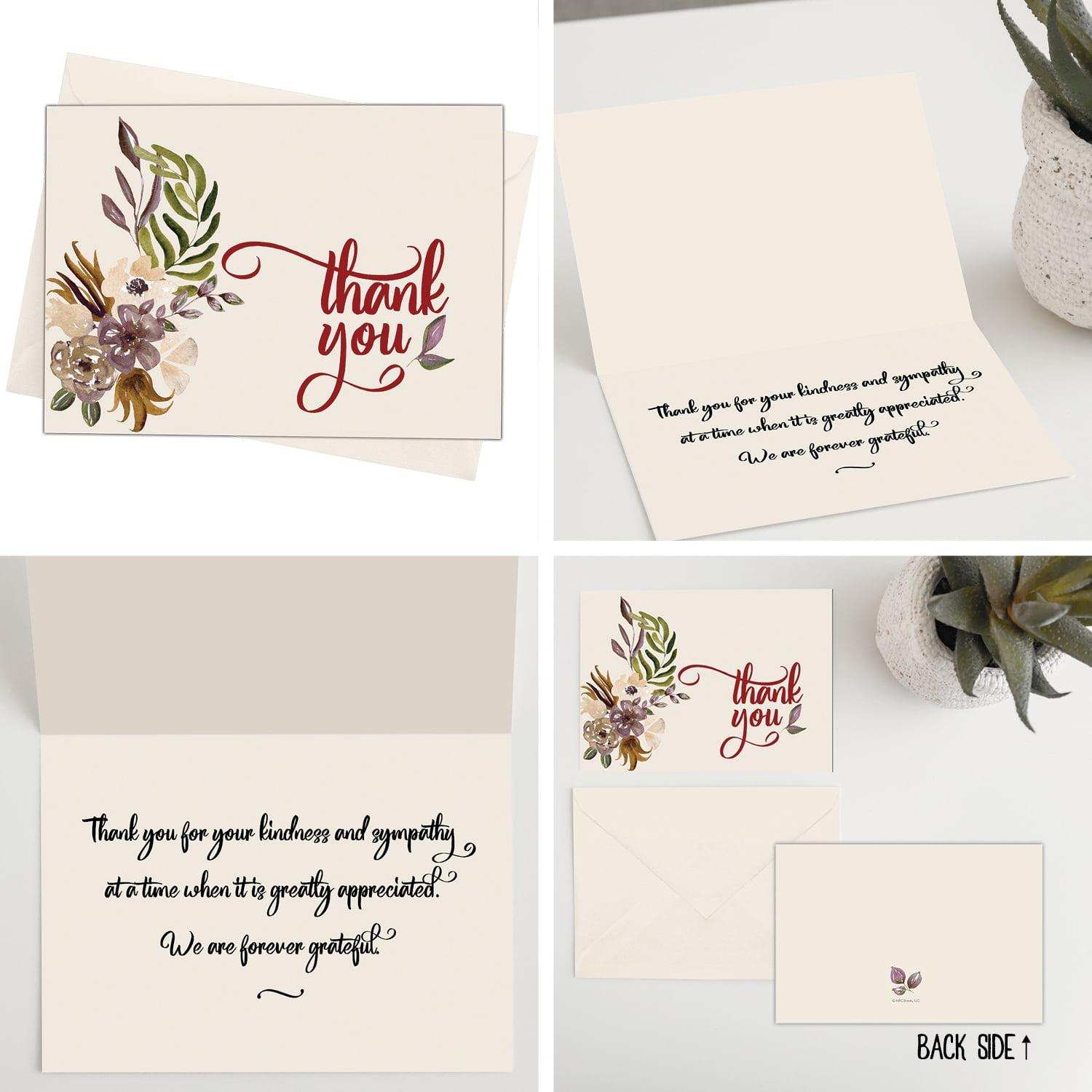 50 Funeral Sympathy Bereavement Thank You Cards With Envelopes - Message Inside VARIETY Floral
